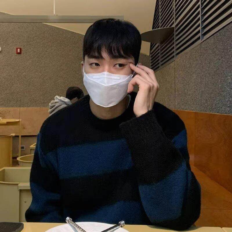 秋冬新款条纹圆领毛衣男士高级感慵懒冬季长袖套头潮牌针织衫外套