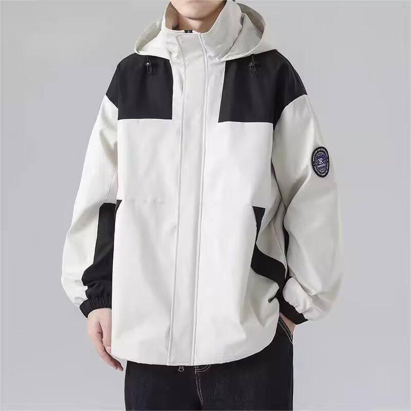 日系复古夹克男套装春季潮牌户外机能痞帅宽松拼接连帽三防冲锋衣
