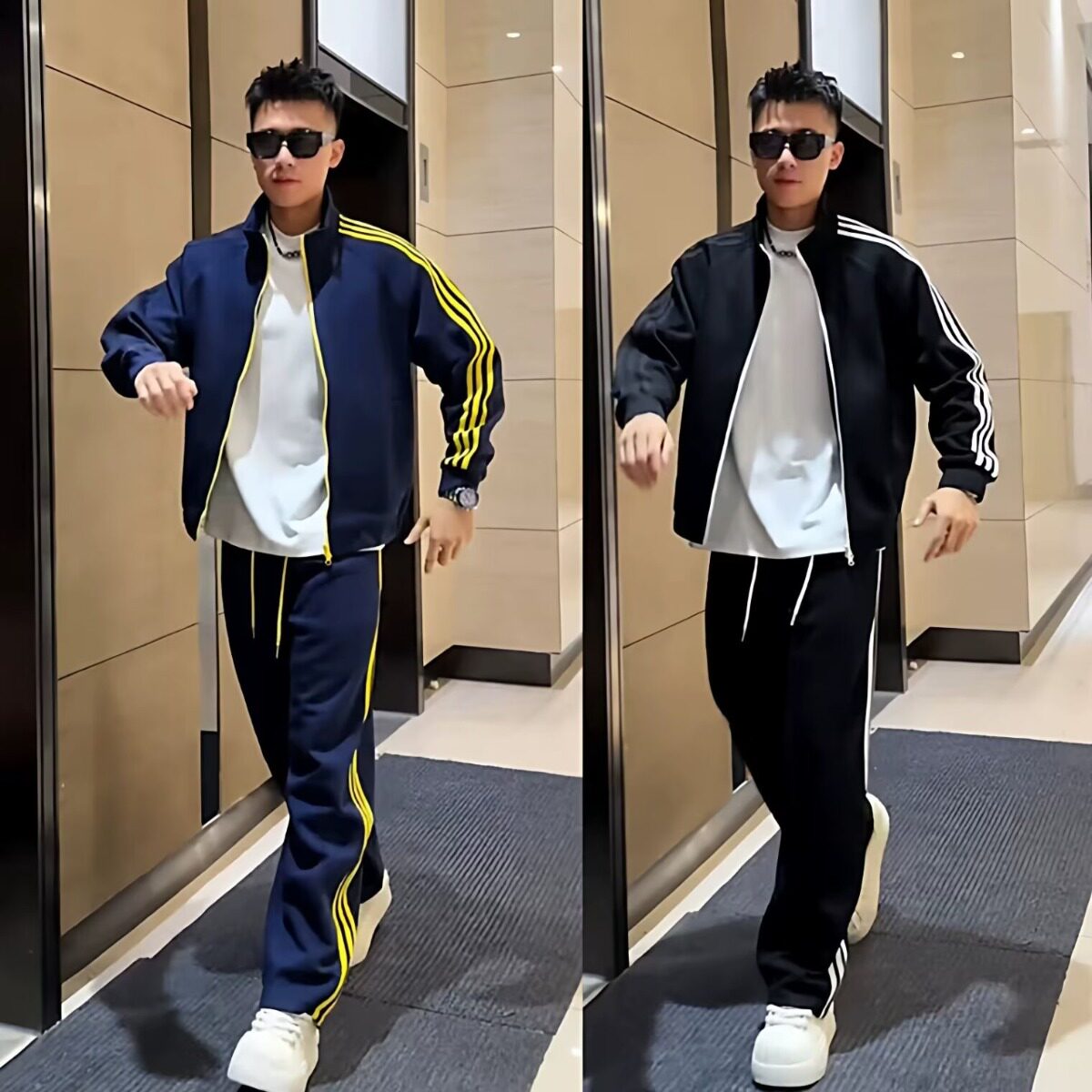 潮牌三条杠棒球服夹克男士运动春秋季薄款复古情侣休闲外套套装