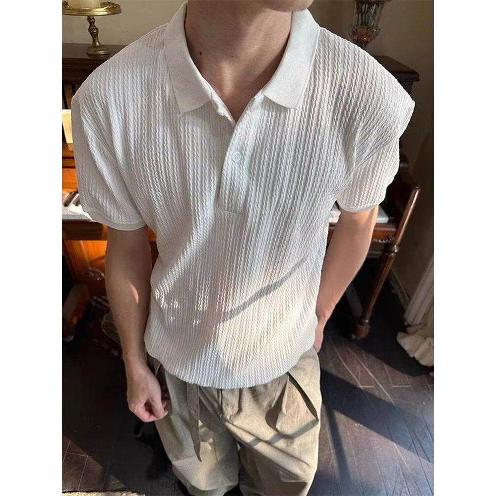夏季条纹短袖POLO杉男韩版修身翻领纯色休闲薄款半袖潮流针织上衣