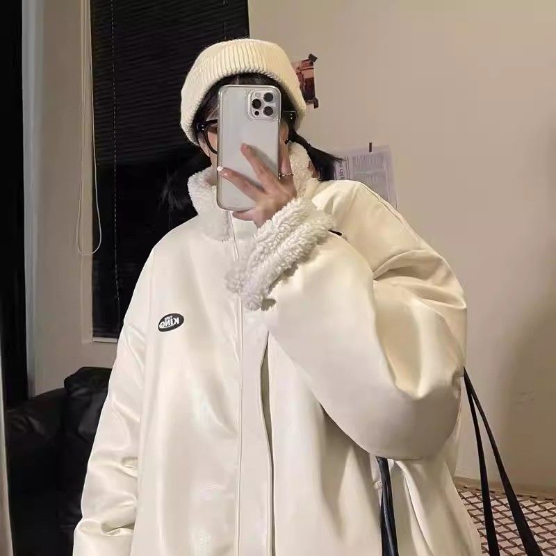 羊羔绒棉衣男女冬季保暖立领棉服外套宽松两面穿棉袄面包服潮