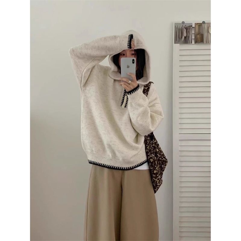 ins新款气质美式复古针织衫男女宽松慵懒氛围感圆领毛衣百搭潮