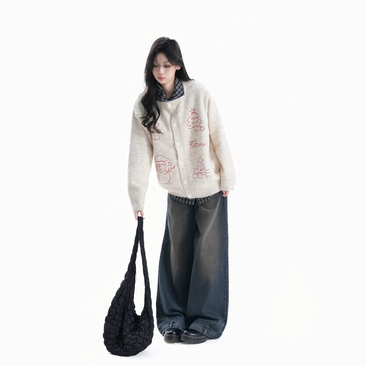 美式复古圣诞针织开衫毛衣男女秋冬季情侣款慵懒风宽松针织衫外套