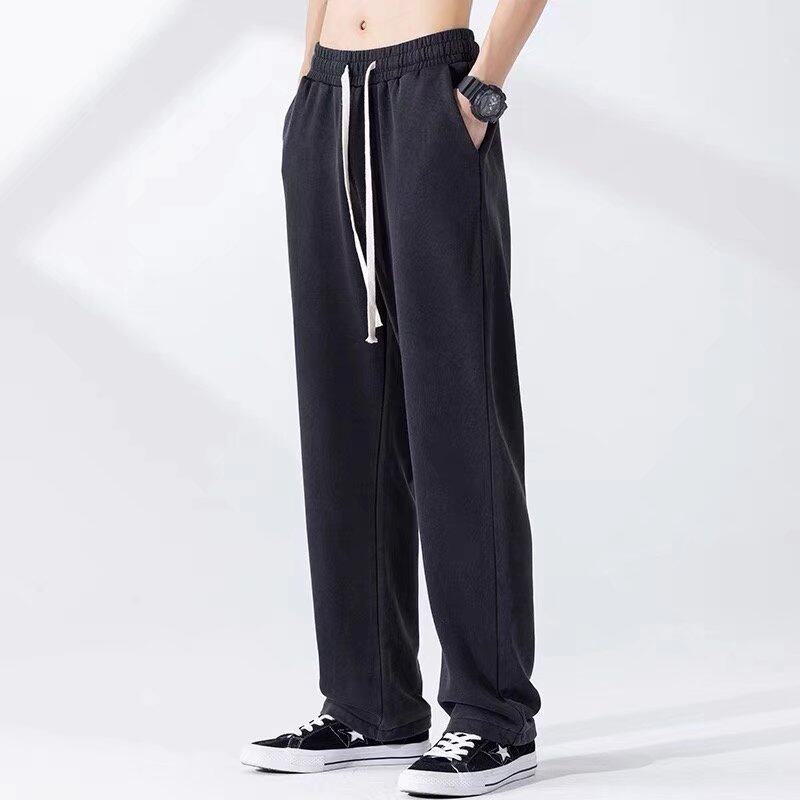 纯色运动无弹休闲裤男潮宽松型中高腰青春流行直筒九分裤潮牌夏季