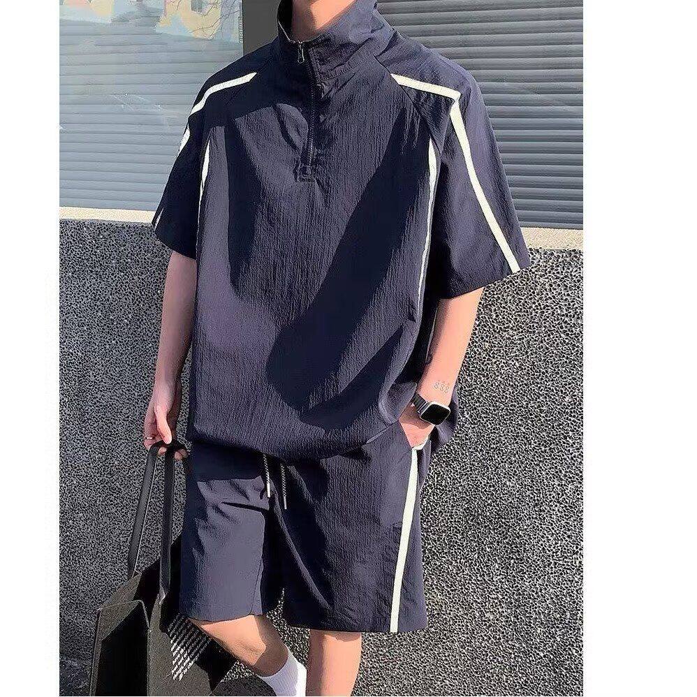 运动服套装男夏季短袖T恤篮球衣休闲短裤两件套韩版潮流2025