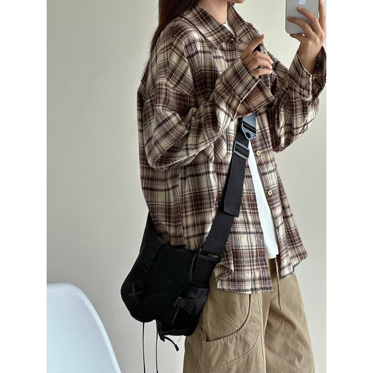 秋冬女装韩版批新款发休闲格子打底衬衣宽松大码复古衬衫薄外套潮