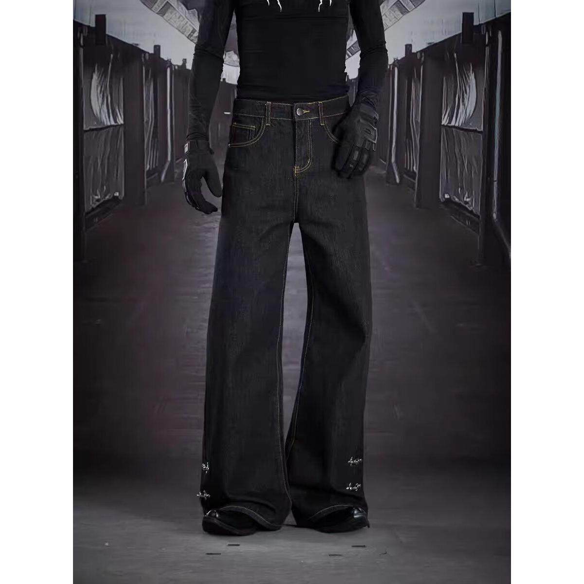 深蓝色阔腿牛仔裤女秋冬2025年新款高腰黑色直筒窄版显瘦裤子