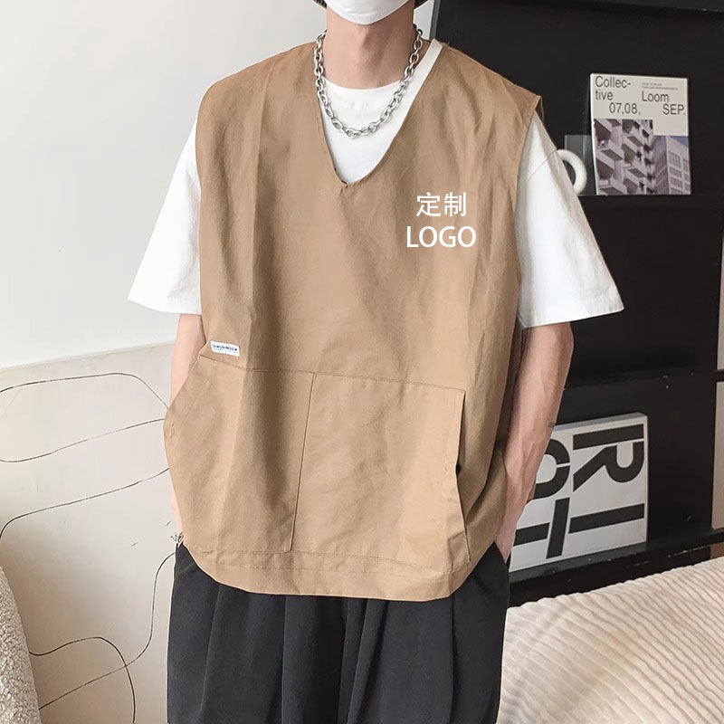 定制logoV领背心马甲男夏季复古港风休闲bf坎肩套头工装马夹上衣