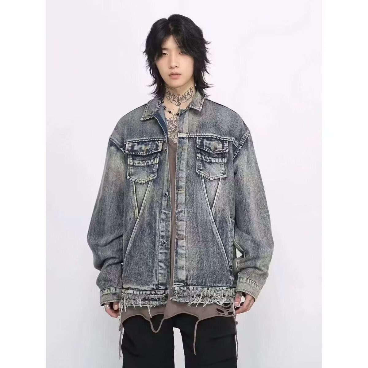 欧洲站牛仔外套男春秋季潮牌个性刺绣复古牛仔衣男士修身休闲夹克
