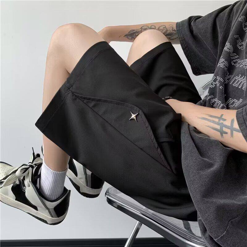 黑色冰丝西装短裤潮牌痞帅炸街男夏季穿搭高级感裤子过膝五分裤