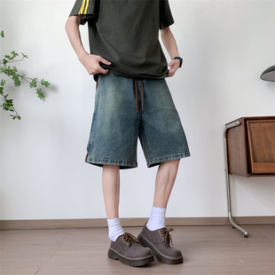 潮牌牛仔短裤男女生夏季直筒宽松五分裤显瘦青少年痞帅百搭中裤子