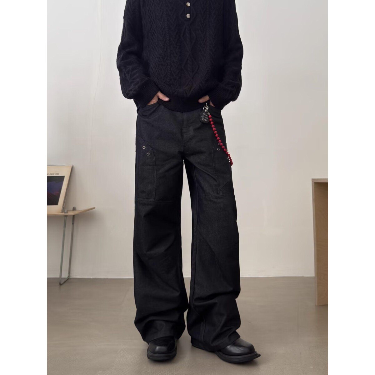 禁欲系微喇叭工装西裤男立体解构拖地长裤马吉拉高腰弯刀西装裤潮