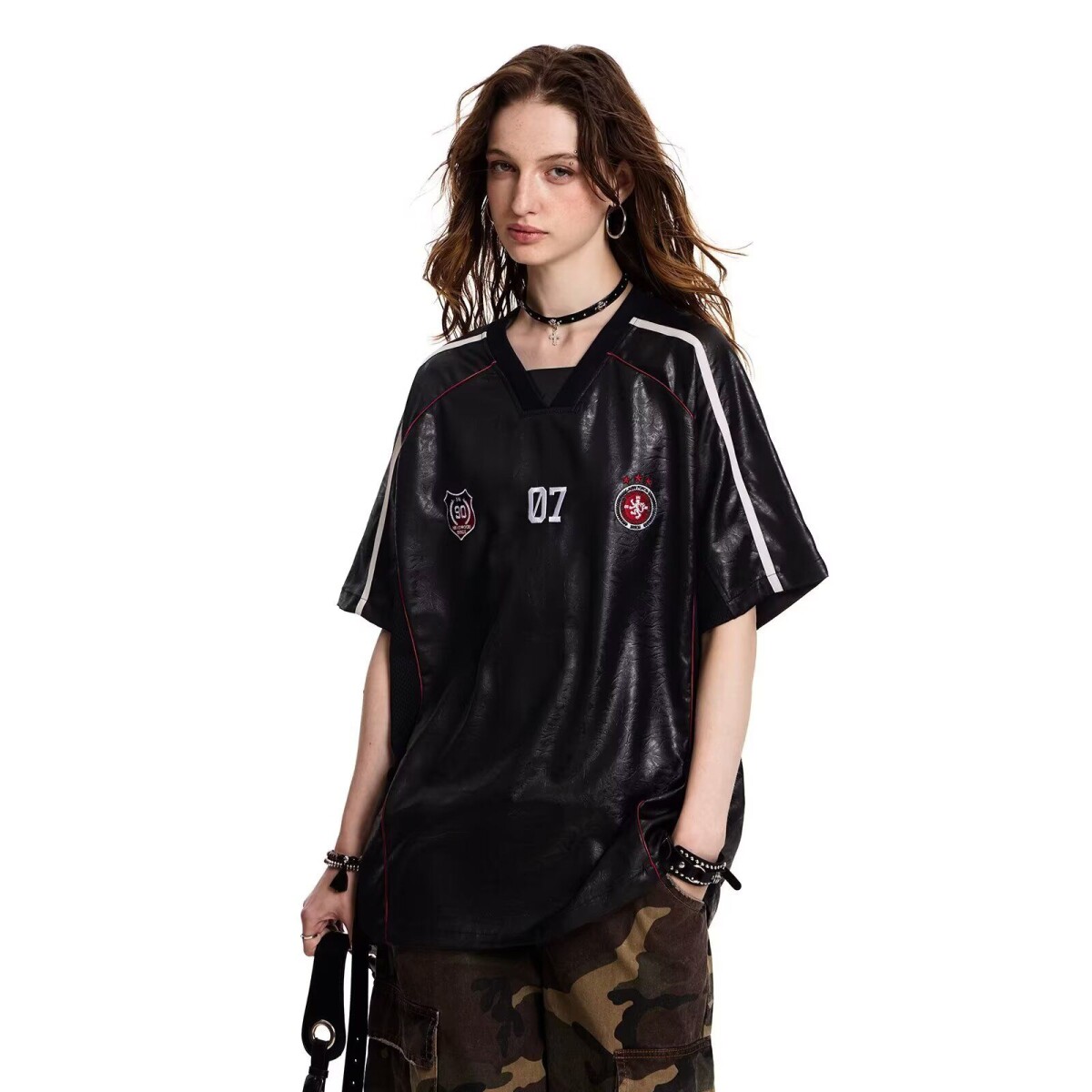 2026新款小众拼接设计感短袖t恤男夏季潮牌高级感球衣运动上衣