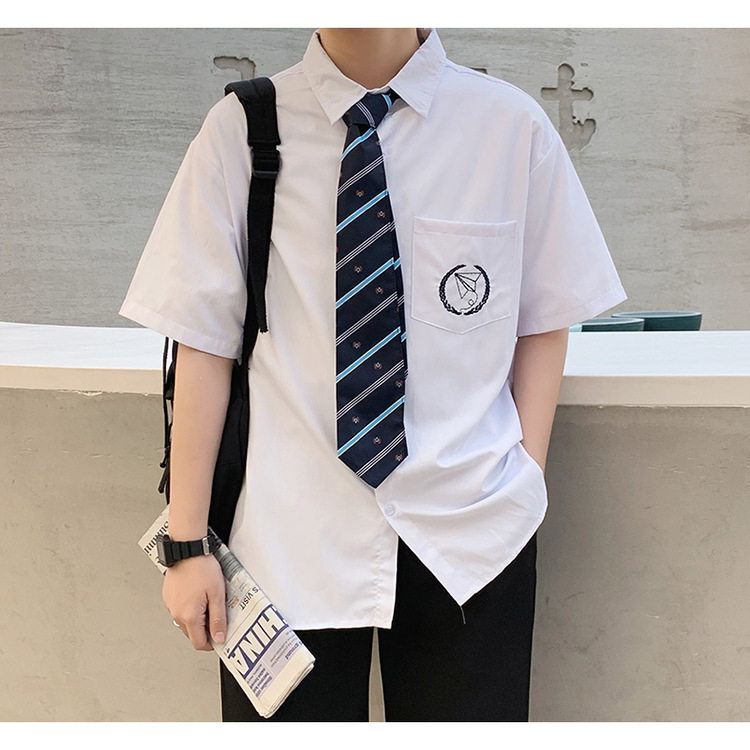 乱潮乱潮男生基础款白衬衫长袖刺绣学生毕业衬衣学院风情侣班服jk