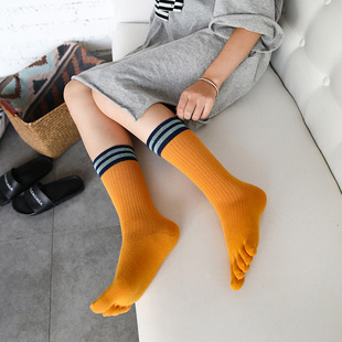 高筒堆堆五指袜子女长ins风秋冬厚日韩学院风人行线街头潮拍百搭