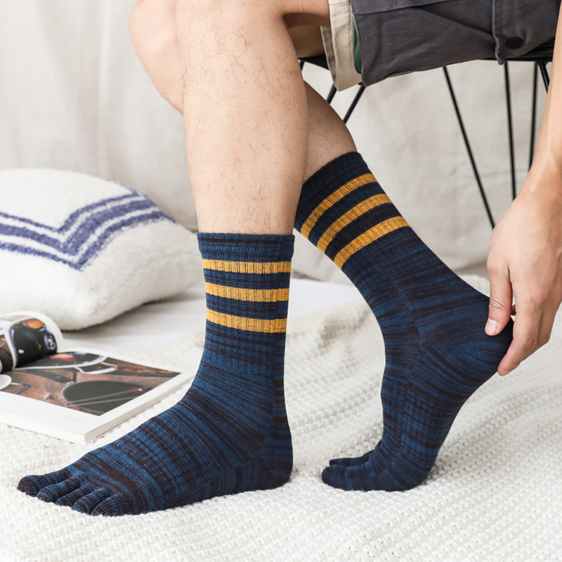 运动风全纯棉防臭加厚款五指袜