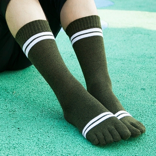 包邮 纯棉高筒加厚保暖吸汗分脚趾礼盒5双装 五指袜子男士 秋冬新品