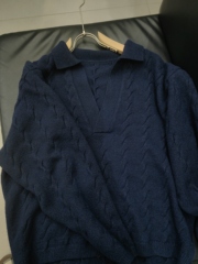 美式复古麻花纹v领毛衣男款秋冬季假两件设计感宽松休闲针织衫男