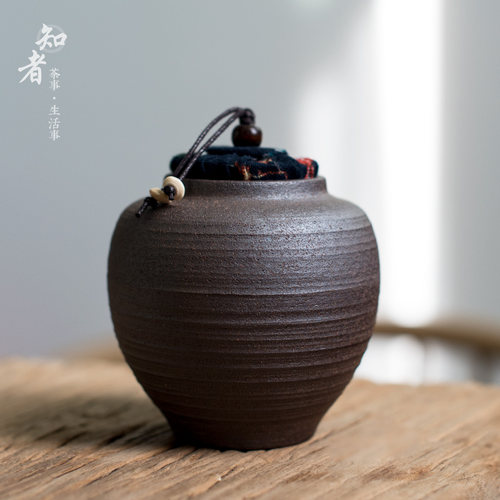 复古风陶泥无釉手工摆设茶叶罐