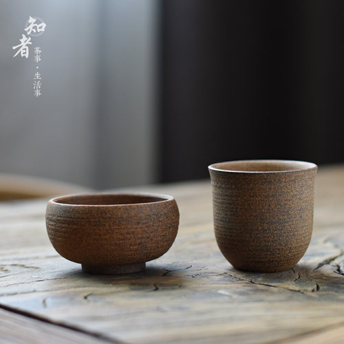 原朴粗陶茶杯粗犷复古陶杯手工