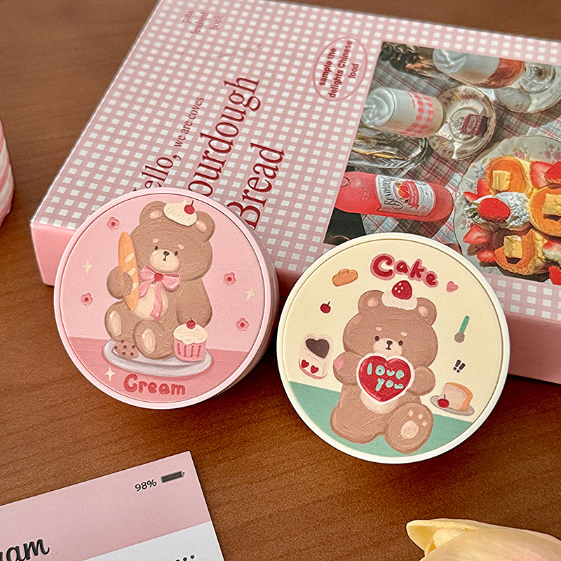 油画蛋糕小熊~可爱ins风卡通甜点熊美瞳盒隐形眼镜伴侣盒护理盒