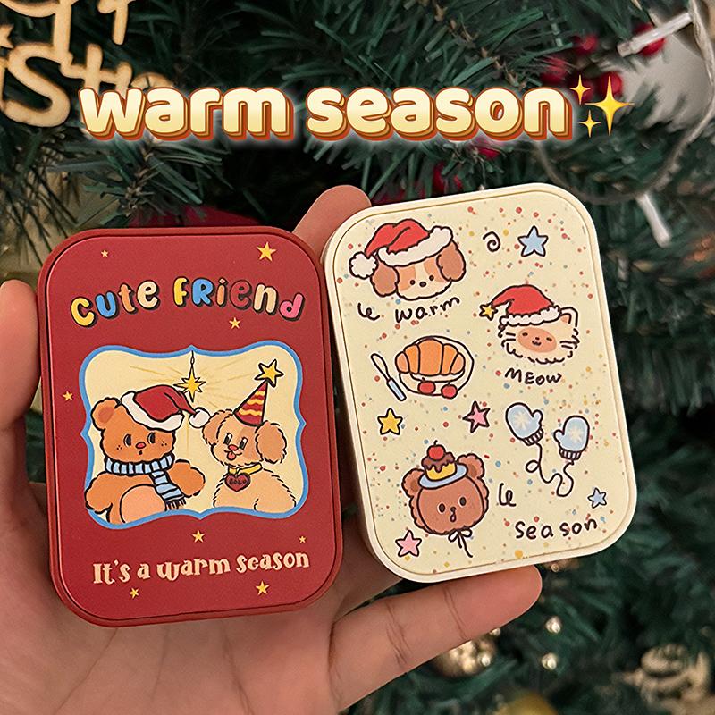 可爱圣诞温暖小动物美瞳盒隐形眼镜伴侣盒护理盒两副装收纳盒