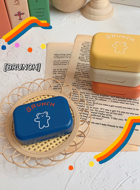 美瞳伴侣收纳盒双联护理镊子吸棒可爱简洁小熊便携近视隐形眼镜盒