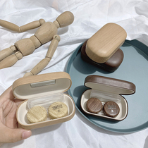 Grain! Leather beautiful pupil box, Japanese style boys' rubber ring leakproof contact lens companion box care box