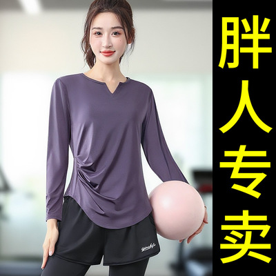 加大码瑜伽服女宽松运动短袖速干上衣胖mm跑步健身服T恤套装200斤