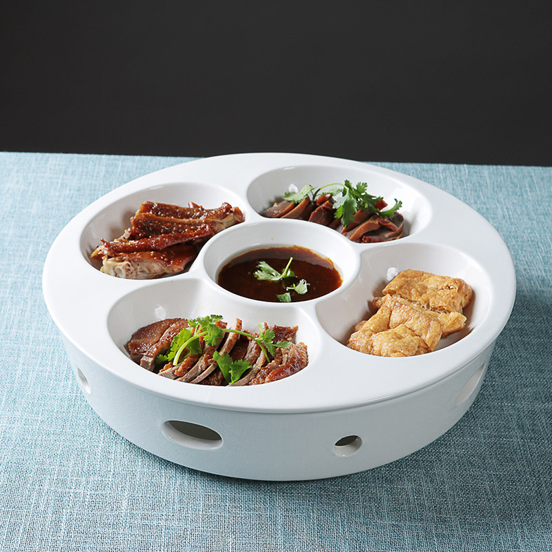 酒店农家乐五味拼盘卤水中式盘冷菜凉菜不规则纯白特色土菜馆圆形