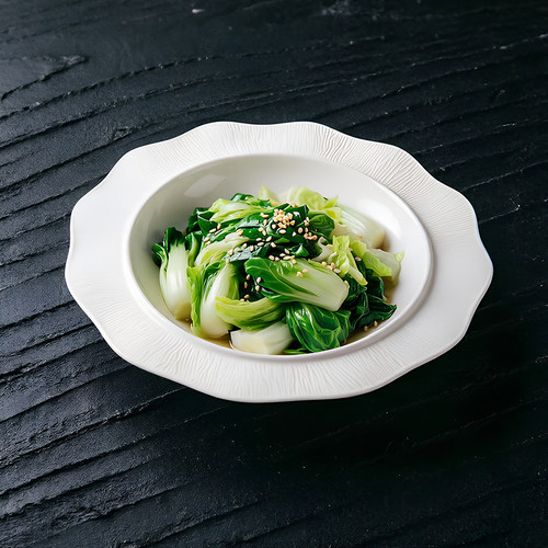 陶瓷宽边流纹圆盘炒菜盘子小菜湘菜农家乐白瓷特色盘子酒店异纹盘