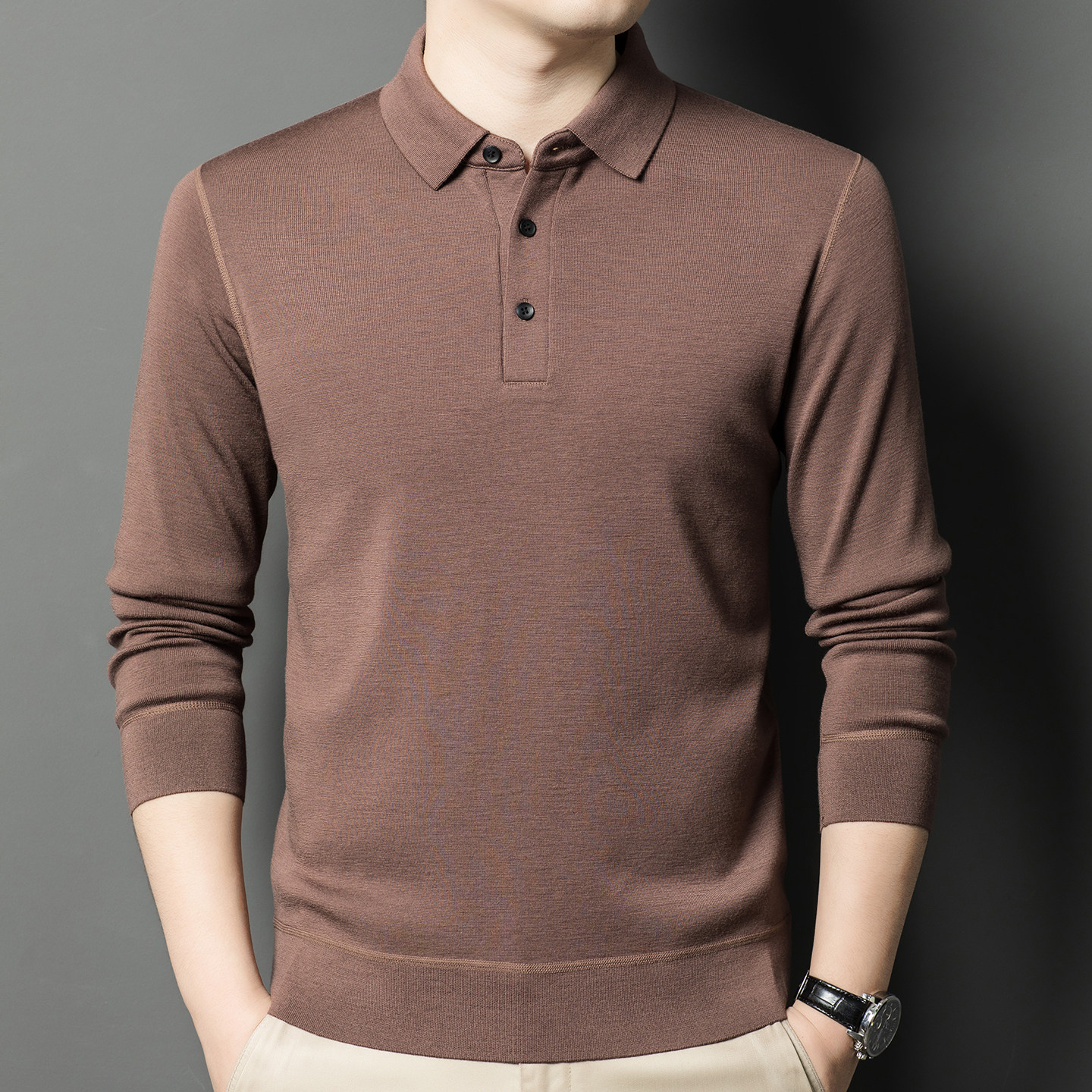 恒源祥精仿羊毛衫T恤POLO领男士中年翻领商务休闲长袖针织衫加厚