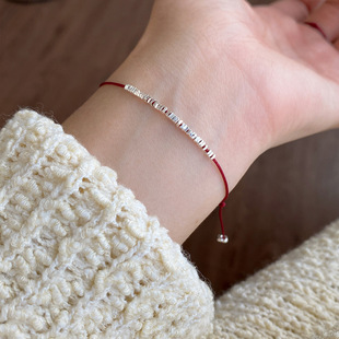 小众设计感本命年碎银子红绳手链女简约百搭不掉色精致编织绳脚链