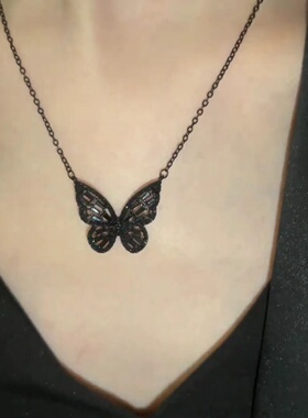 2024年新款轻奢微镶黑色锆石蝴蝶项链吊坠高级感气质时尚网红颈链