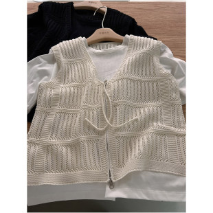 日系小众 假两件针织背心T恤 自留款