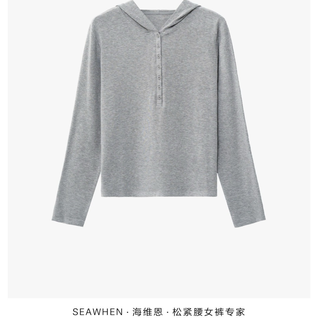 长袖简约薄款纯色连帽正肩T恤