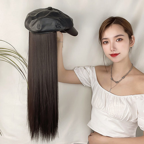 海军帽长直发假发一体