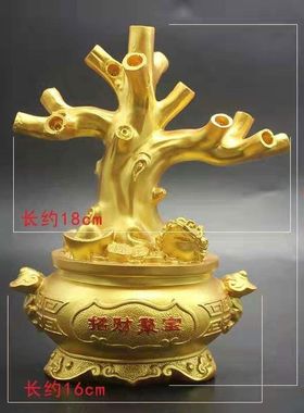 底金色手工摆件树树盘坐发财树新款珍珠串招财风水存钱罐diy金蟾