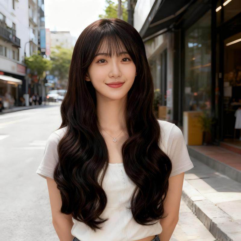 韩式空气刘海长卷发假发全头套