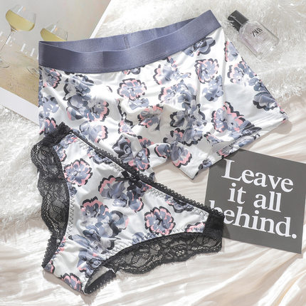 情侣内裤男生冰丝夏季薄款透气四角裤丝滑蕾丝性感镂空女士三角裤