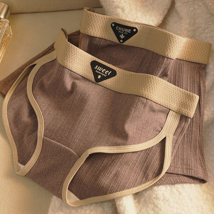 新款情侣内裤一男一女性感透气纯棉男生内裤女大码三角裤撞色提花