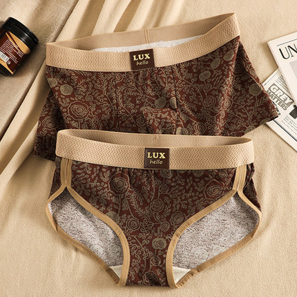 新款情侣内裤纯棉一男一女三角裤运动透气男式四角裤高弹个性玫瑰