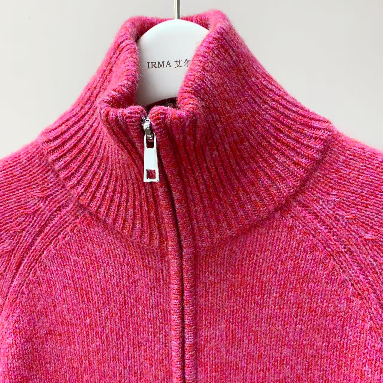 立领双拉链羊绒针织开衫女