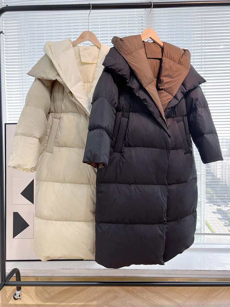 95白鸭绒 假两件羽绒服女长款过膝高端加厚宽松a字设计感2025新款