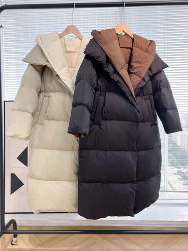 95白鸭绒 假两件羽绒服女长款过膝高端加厚宽松a字设计感2025新款