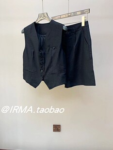 2024纯亚麻极简休闲风马甲背心坎肩上衣短裤套装女气质百搭两件套