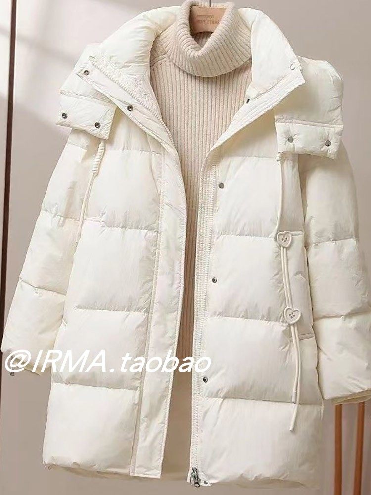 白鹅绒羽绒服女中长款2025年新款韩版加厚宽松显瘦连帽百搭外套
