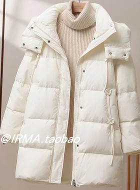 白鹅绒羽绒服女中长款2025年新款韩版加厚宽松显瘦连帽百搭外套