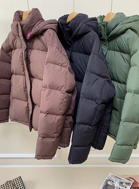 韩国东大门25冬新款糖果色连帽白鸭绒羽绒服内里撞色抽绳面包服女