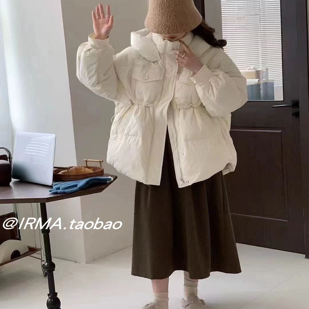 2025新款冬装奶呼呼连帽收腰羽绒服女中长款白鸭绒加厚宽松外套潮